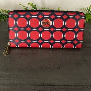 Michael Kors Red Circle Pattern Wallet
